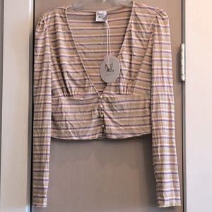 Princess Polly top. Striped, long sleeves, new! Blue, pink, beige. Size 10.
